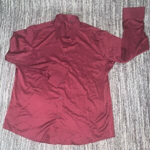 Mens Size 18 Button Front‎ Dress Shirt Burgundy Red Design in Italy Long Sleeve